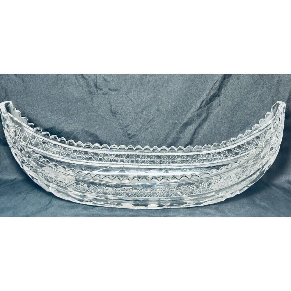 Rare vintage cut etched clear crystal boat shaped candy/nut Bowl